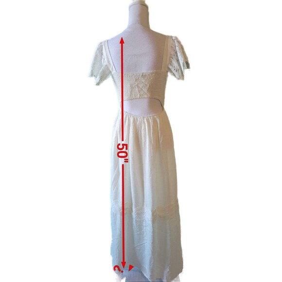 Simplee Shirred Cream Flutter Sleeve Ruffle Trim Eyelet Embroidered Dress Sz S - Picture 7 of 8